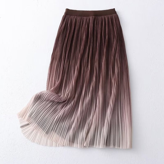 Winter Velvet Gradient Color Two Sided Wear Women Mid Length Skirt Women