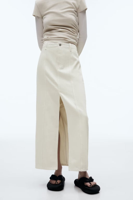 Women Patchwork Design Skirt Casual Slit A line High Waist Midi Dress
