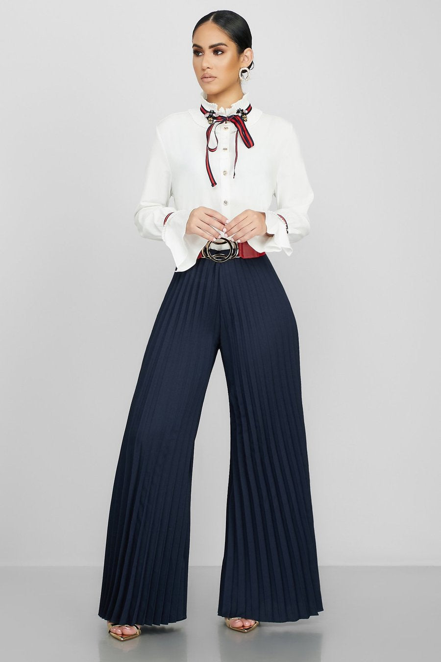 Women Clothing Fashion Street Hipster Pleated Pants Wide Leg Pants