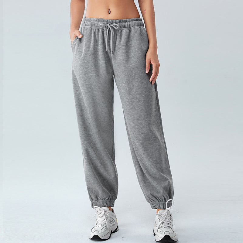Autumn Winter High Waist Loose Tappered Sports Pants Women Soft Glutinous Air Layer Thin Exercise Sweatpants Casual Fitness Trousers