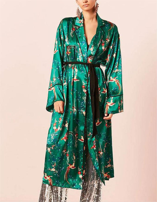 Phoenix Printed Satin Kimono Cardigan Women