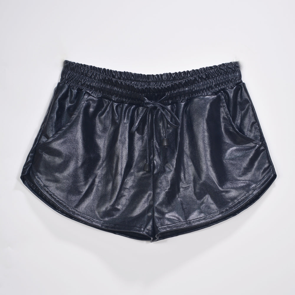Metallic Coated Fabric Solid Color All Matching Elastic Lace Shorts Leather Pants Patent Leather Pants Sexy Women Wear