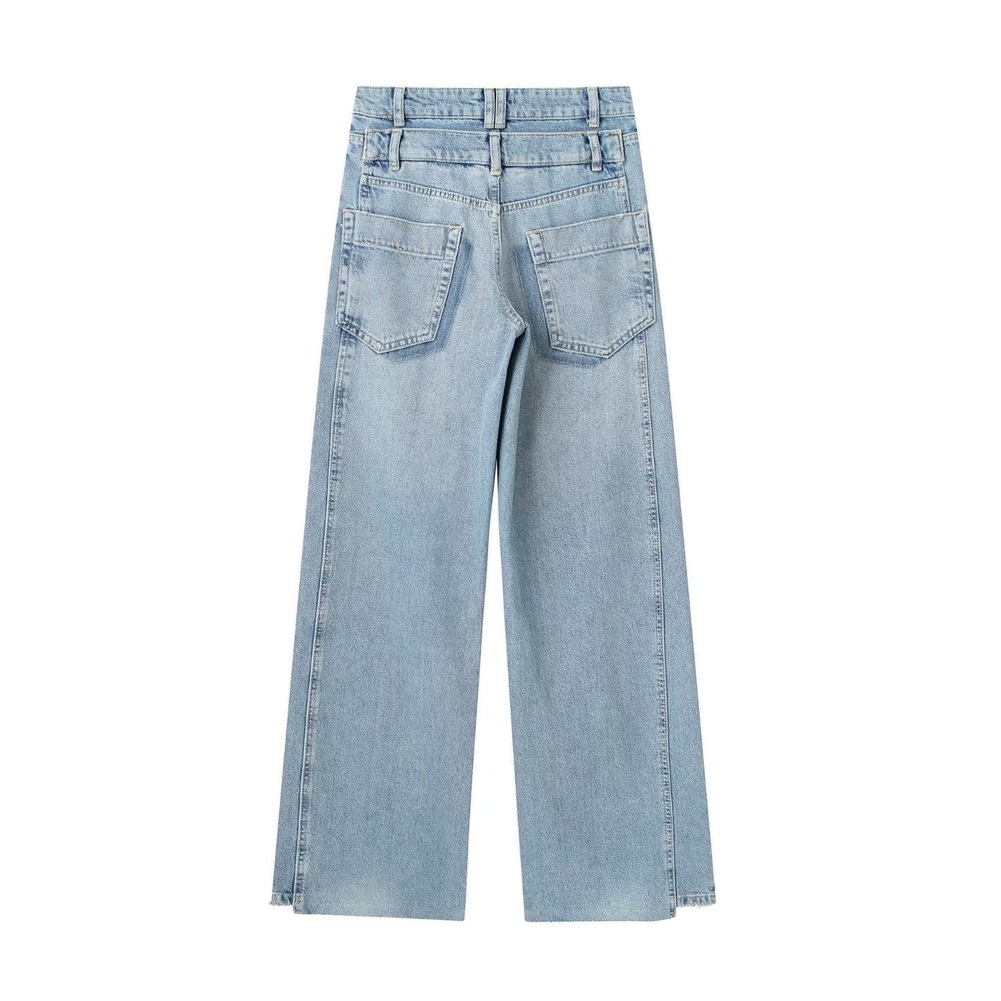 Women Clothing French Double Layer Waist of Trousers Wide Leg Denim Trousers