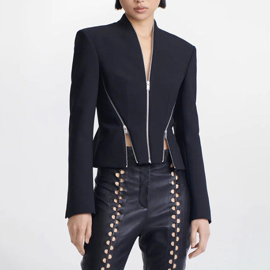 Women Clothing Coat Unique Design Zipper Slim Fit Slimming Short Jacket Women