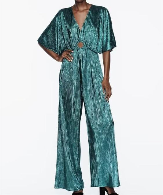 Winter Metal Series Small Pleated Long Jumpsuit