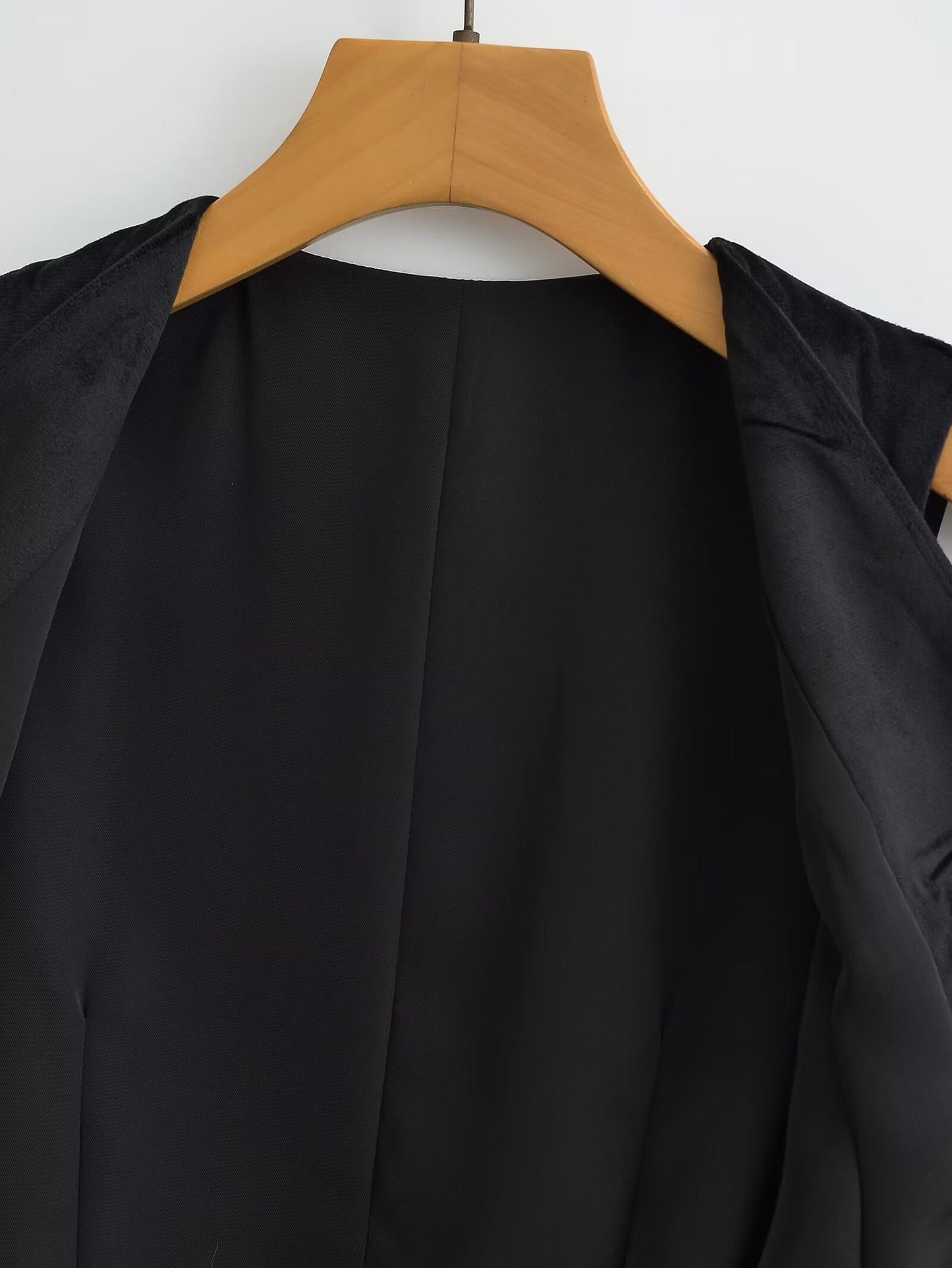 Women Clothing French Black Velvet V Neck Vest Jacket