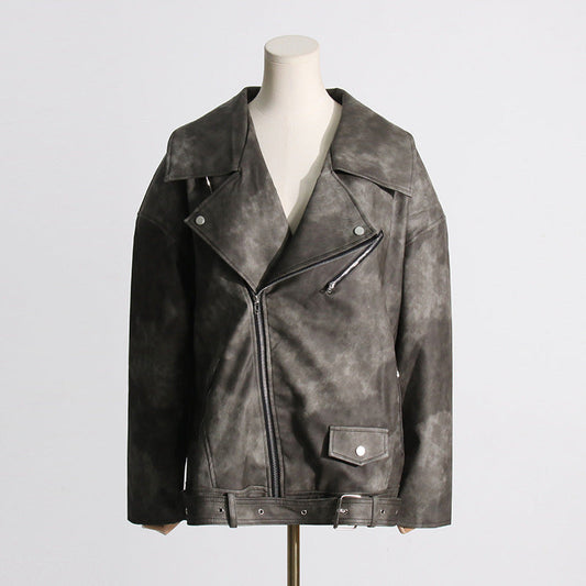 Faux Leather Jacket Women Autumn Trendy Tooling Niche Design Oversize Coat