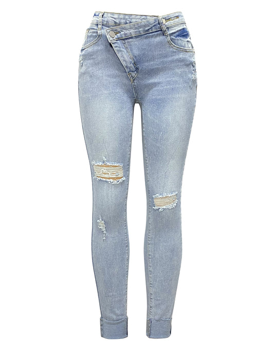 Ripped Washed Jeans Women Slim Fit Skinny Design Trousers