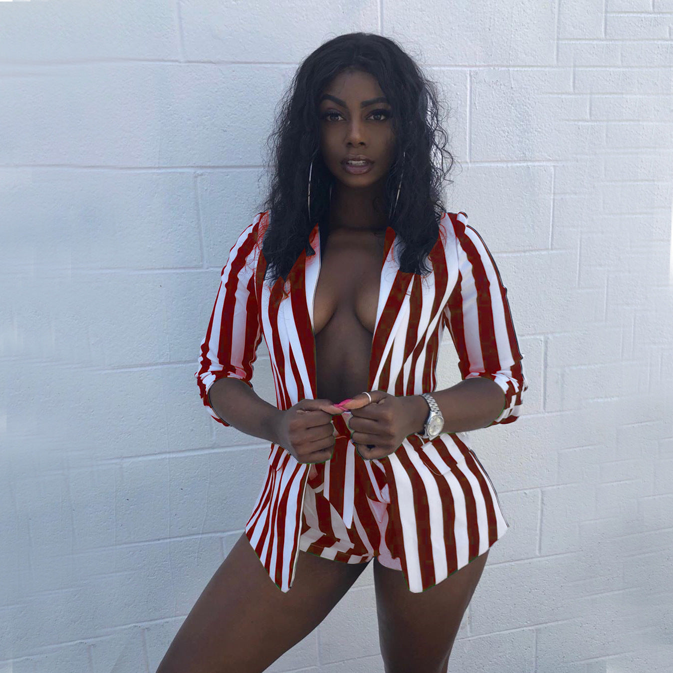 Women Clothing Sexy Striped Shorts Suit Two-Piece Suit