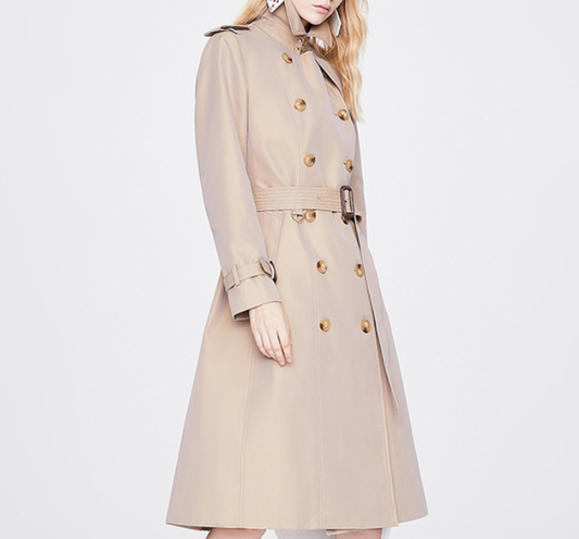 Autumn Trench Coat Women Long Trench Coat Popular Slim Fit Solid Color Non-Wrinkle Coat