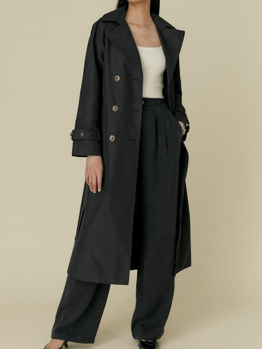 Fall Classic Double-Breasted Large Collared Waist Slimming Extended Trench Coat