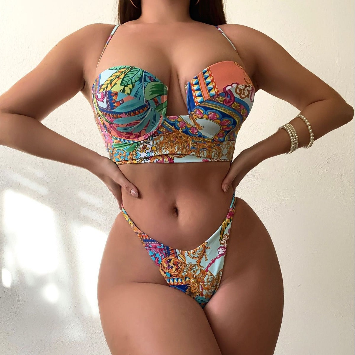 Sexy Tropical Floral Print Hard Cup Bikini