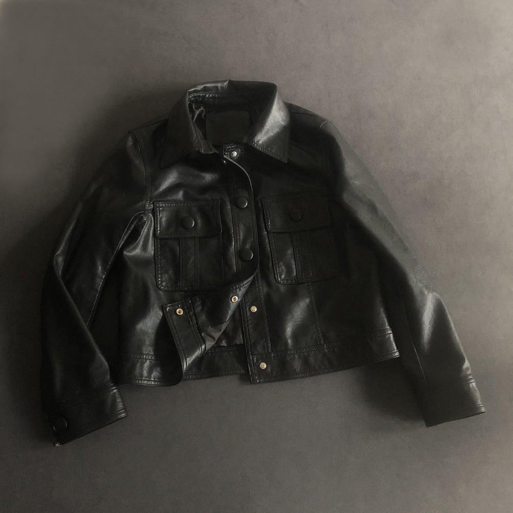 Autumn Short Faux Leather Jacket Single Breasted Leather Shirt Bag Cover Motorcycle Jacket