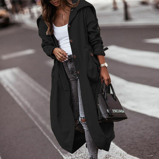 Autumn Winter New Temperamental Casual Large Collared Mid-Length Trench Coat