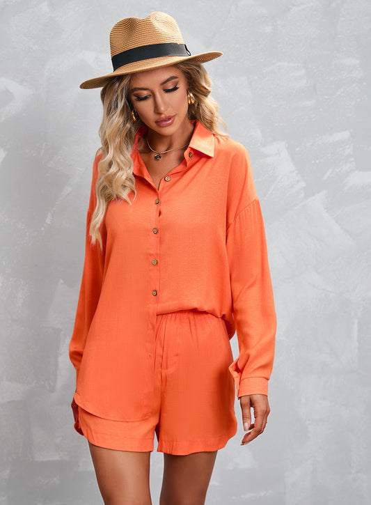 Women Clothing Summer Long Sleeve Shorts Casual Suit