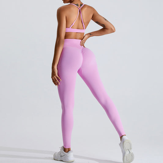 Seamless Yoga Suit Women Cross Beauty Back Exercise Suit Peach Hip Raise Outdoor Sports Fitness Suit
