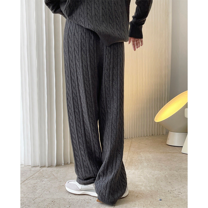 Autumn Winter New Lazy Comfortable Twisted High Waist Wide Leg Knitted Pants Loose-Fitting Slimming Pants Women Thick