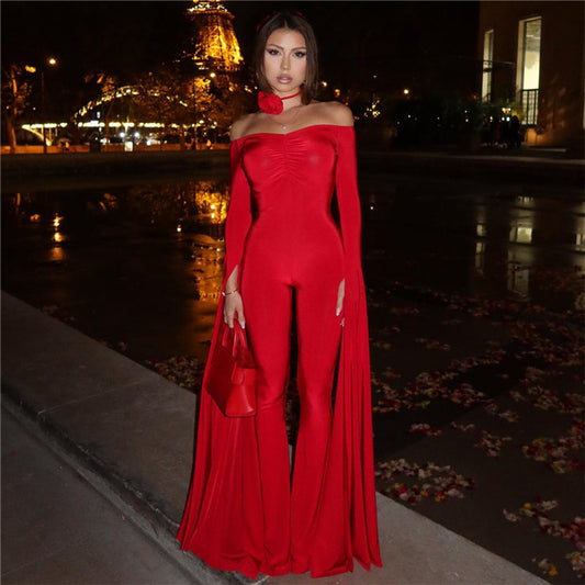 Autumn Winter Women Clothing Design Long Sleeve Sexy off Neck Slim Fit Skinny Jumpsuit