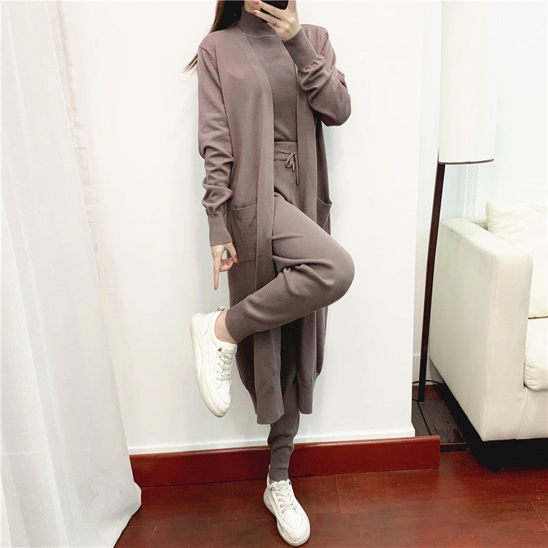 Autumn Fashionable Graceful sets Women Clothing Western Youthful Looking Casual Knitted Cardigan Vest Pants Three Piece Set