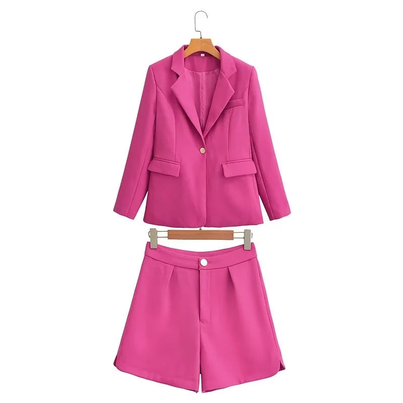 French Chanel Blazer Suit Set Shorts Two Piece Elegant Women  Clothing Autumn Solid Color Casual Small Set