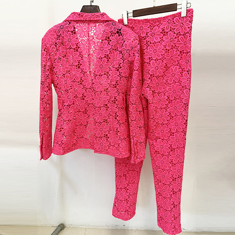 Slim Water Soluble Lace Skinny Pants Two Piece Sets