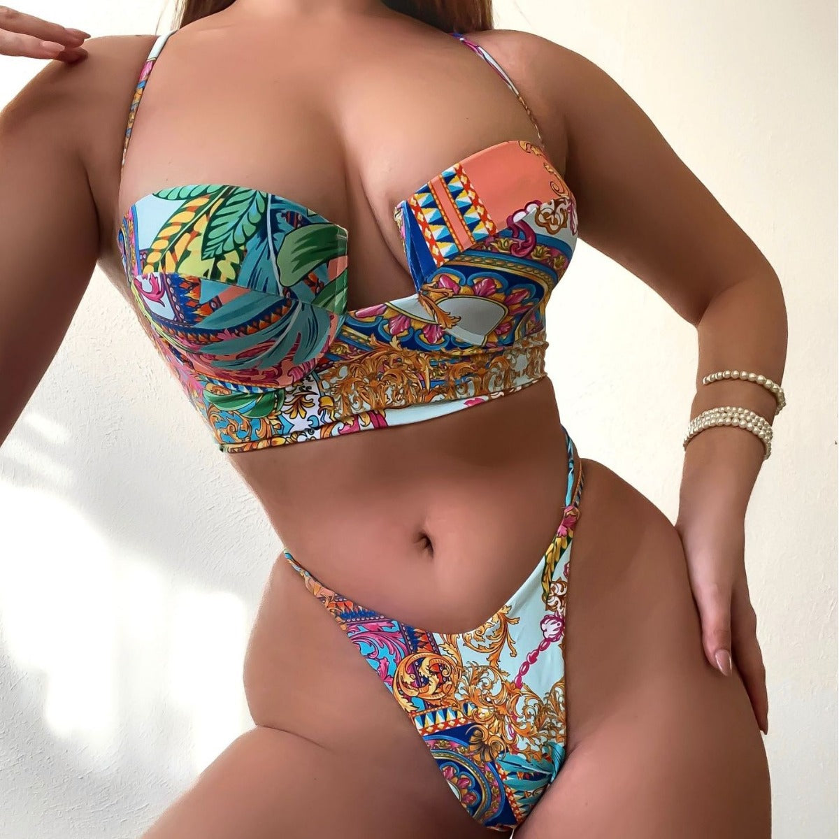 Sexy Tropical Floral Print Hard Cup Bikini