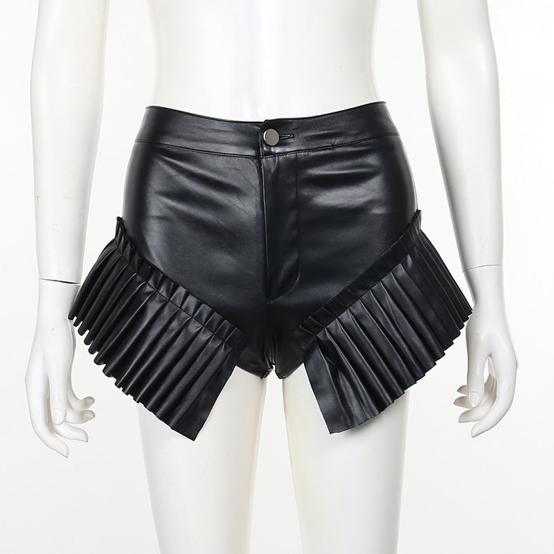 Autumn Leather Frill Super Short Shorts Sexy Pants
