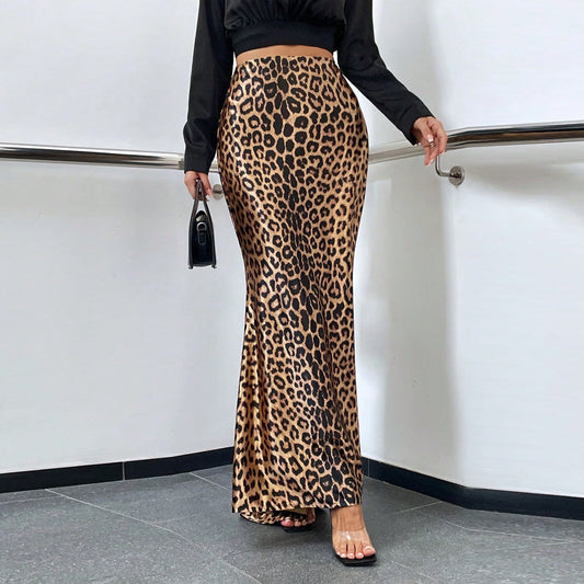 Arrival High Grade Elegant Leopard Print High Waist Tight Long Women Skirt