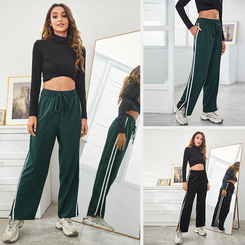 Women Collection for Autumn High Waist Loose Patchwork Slit Sports Casual Pants