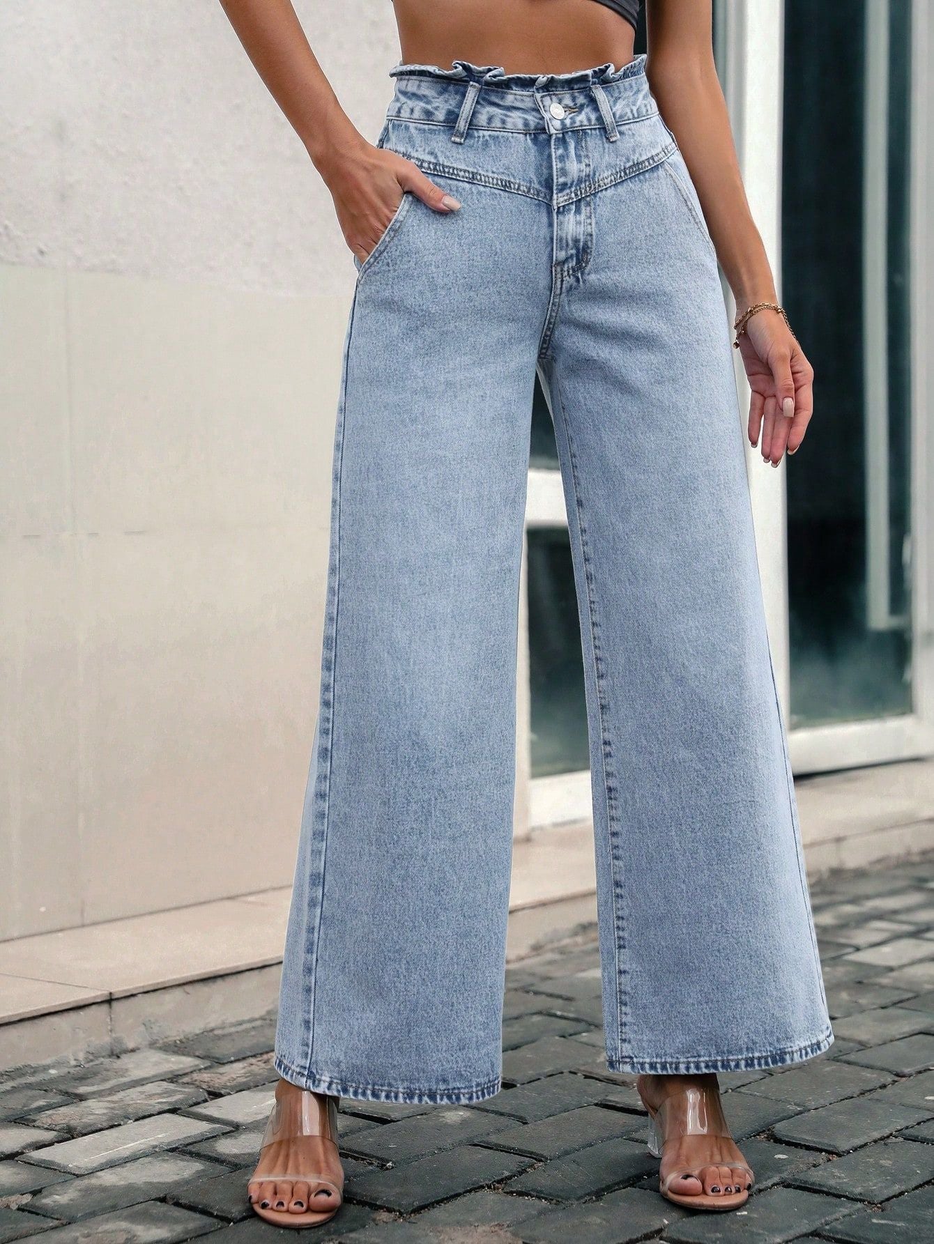 Women Clothing High Waist Straight Slimming Loose Jeans