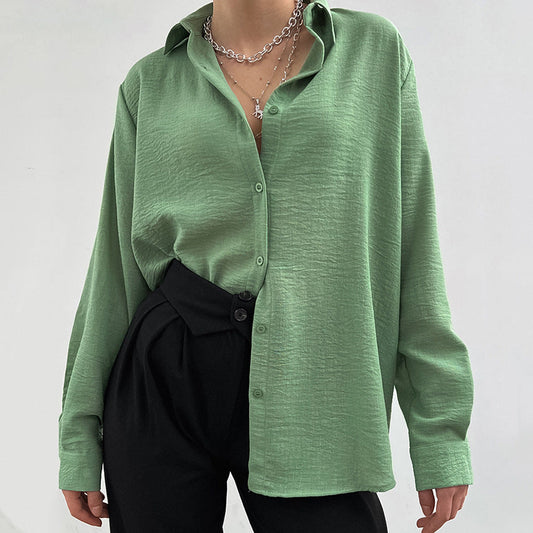 Spring Avocado Green Collared Single Breasted Shirt Women High Grade Casual Long Sleeve