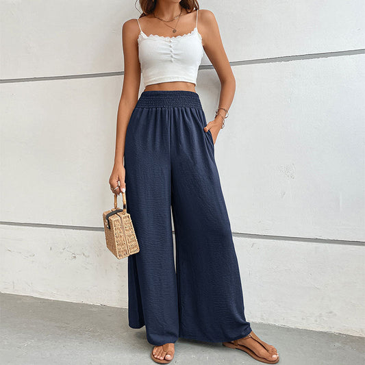 Women Clothing Summer Solid Color Flared Wide Leg Pants