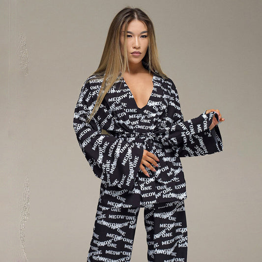 Summer Printed Artificial Silk Casual Breathable Loose Comfortable Pajamas Ladies Homewear Outer Wear