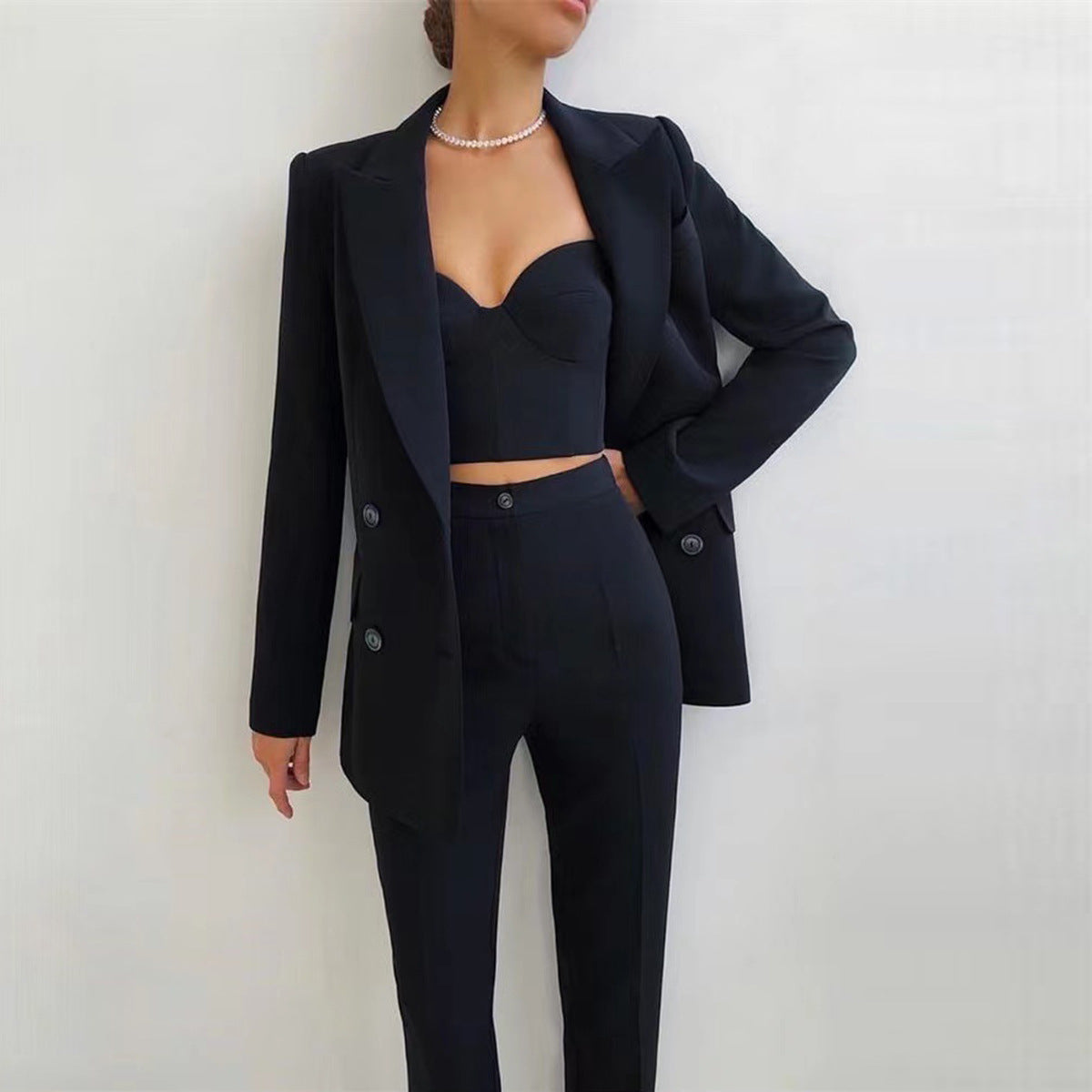 Casual Solid Color Office Business Casual Women Work Pant Three Piece Set