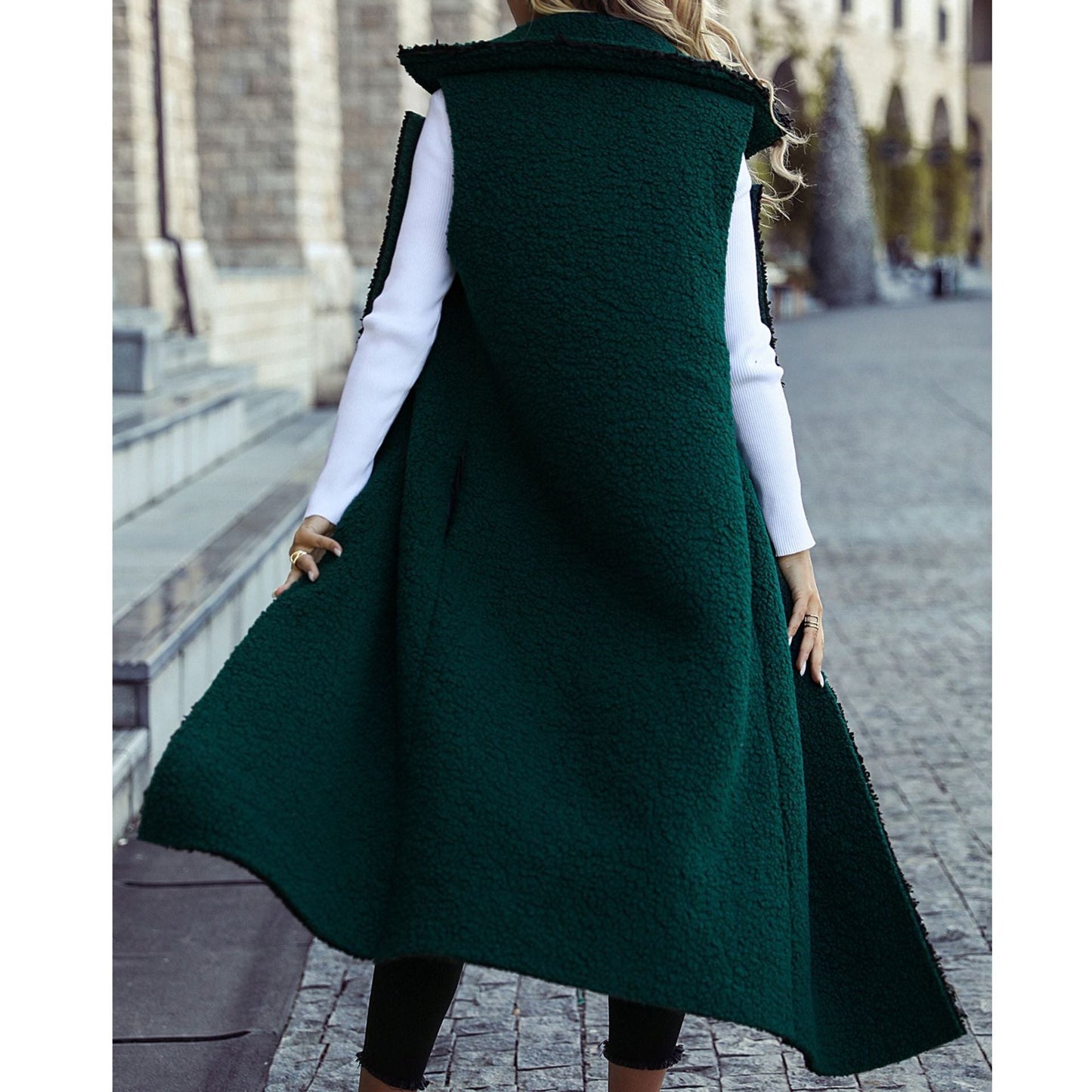 Autumn Winter Adult Jacket Overcoat Women Sleeveless Extended Loose Composite Color Matching Plush Casual