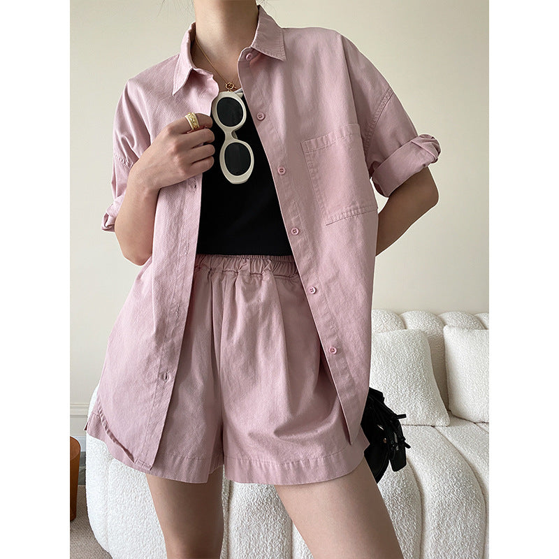 Clothing Series Cotton Washed Profile Loose Shirt Shorts Two Piece Suit