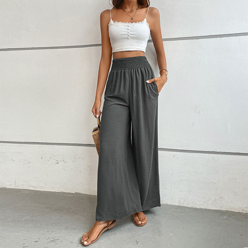 Women Clothing Summer Solid Color Flared Wide Leg Pants