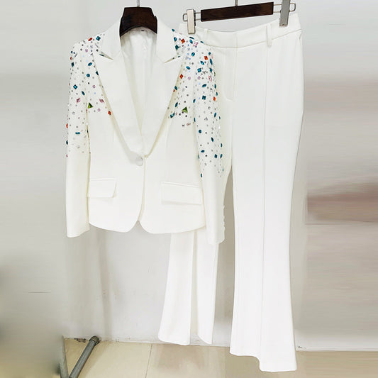 Goods Heavy Industry Beaded Colored Diamond Slim Fit Blazer Skinny Pants Suit Two Pieces