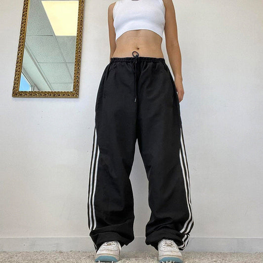 Street Sports Double Striped Ribbon Stitching Elastic Laced Pants Sexy All Matching Loose Casual Pants
