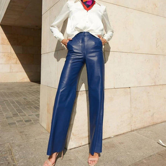 Women Clothing Spring Faux Leather Mid High Waist Hip Lifting Straight Women Casual Pants Women Pants