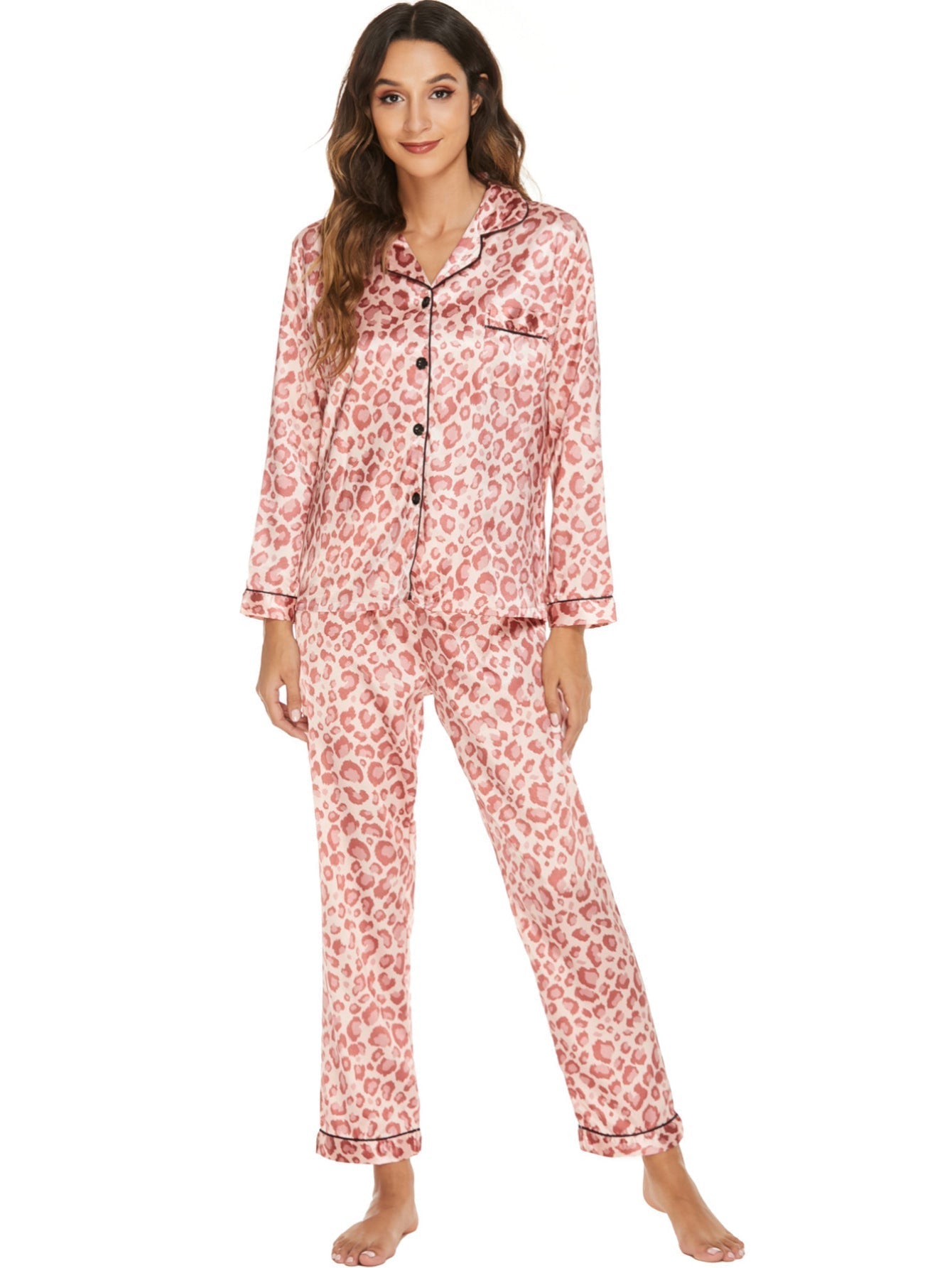Home Wear Suit Pajamas Women Satin Cardigan Long Sleeve Long Sleeve Autumn