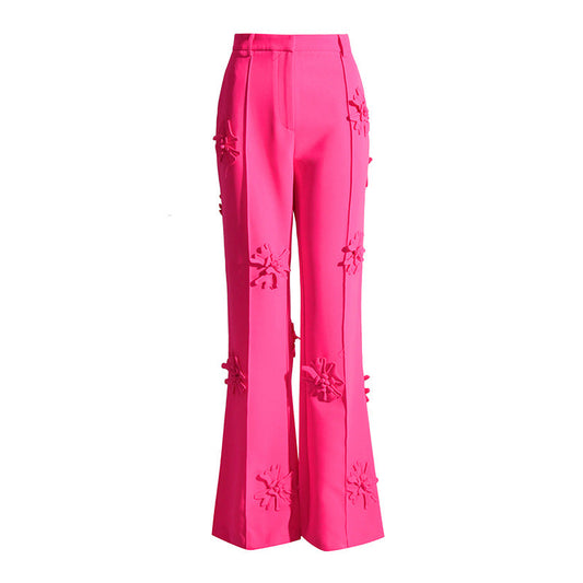 Wide Leg Pants Pants Spring High Waist Drooping Three Dimensional Floral Decoration Bootcut Pants Work Pant