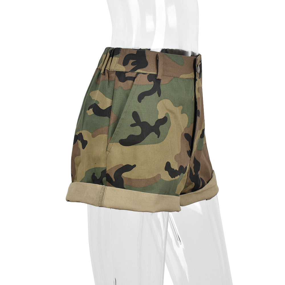 Women Summer Sexy Cutout Camouflage Zipper Casual Shorts for Women