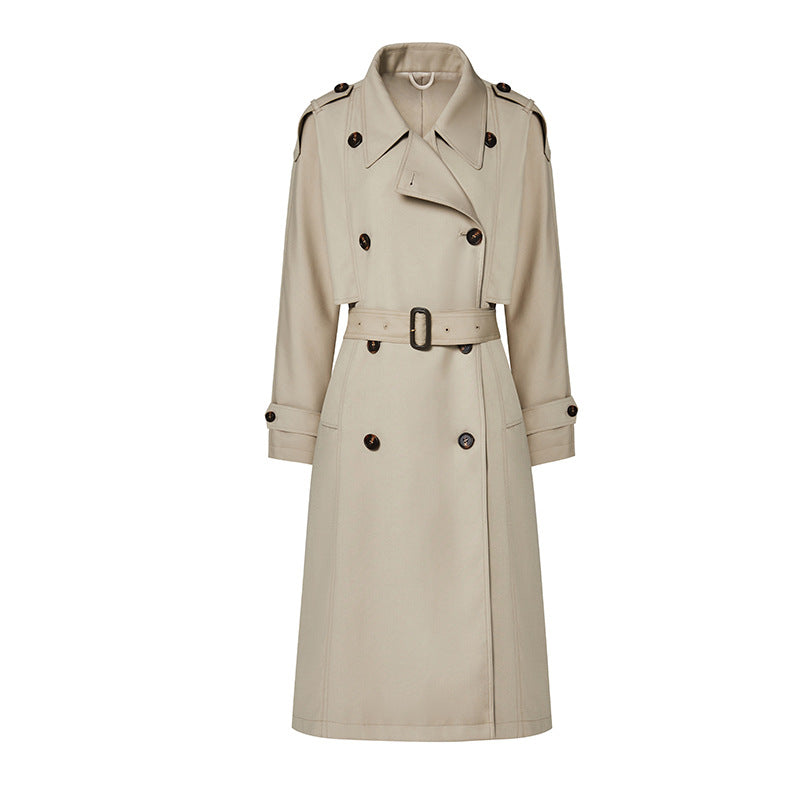 Element Autumn British Retro Double Breasted over the Knee Lengthened Trench Coat for Women Coat