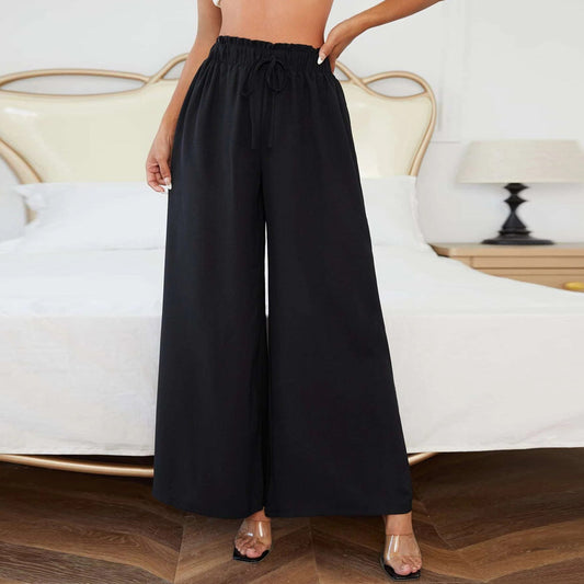 Women Clothing All Matching Casual Pants Elastic Waist Office Wide Leg Pants Trousers