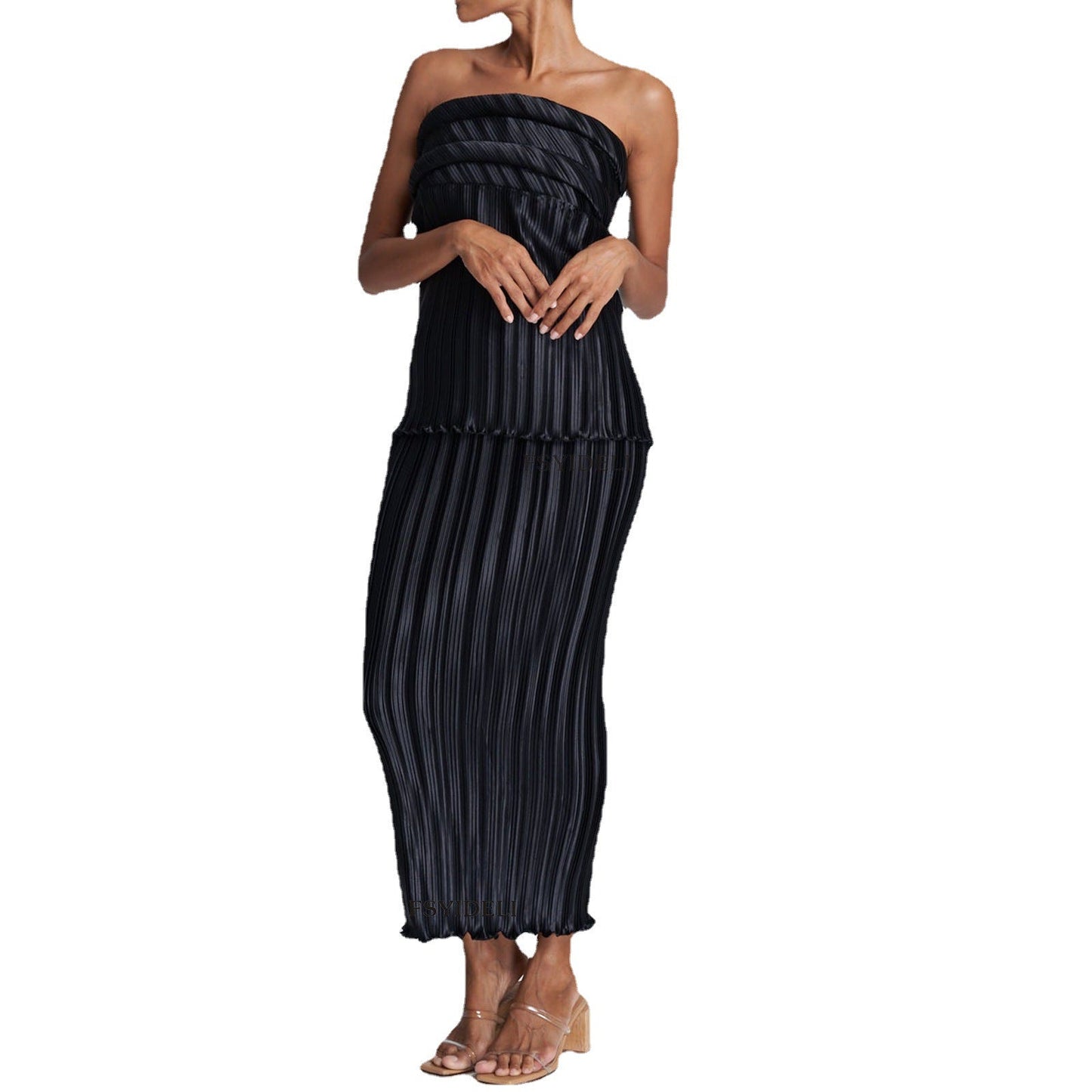 Summer Solid Color Suit Women Sexy Tube Top Top Skirt Two Piece