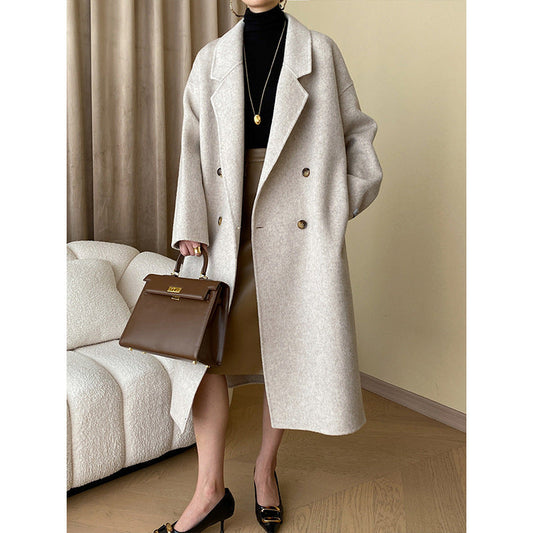 Advanced Texture Tencel Rabbit Fur Autumn Winter High Grade Wool Double Sided Woolen Coat Outerwear