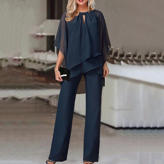 Women Clothing Solid Color Loose Casual Irregular Asymmetric Suit