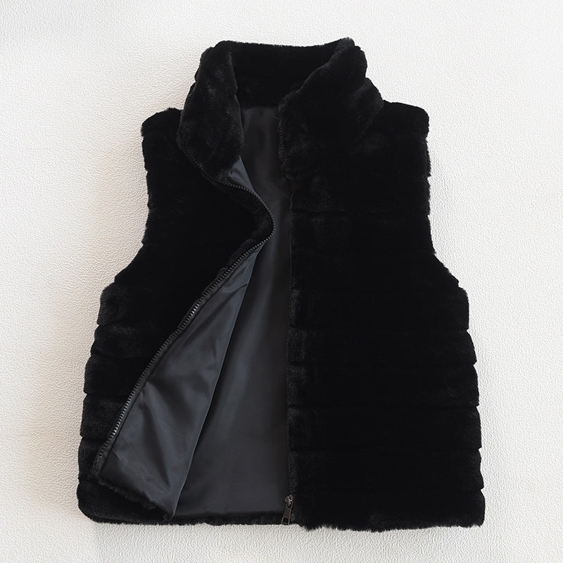 Autumn Winter Vest Faux Fur Vest Lady Stand Collar Artificial Fur Coat Lady Vest Cardigan