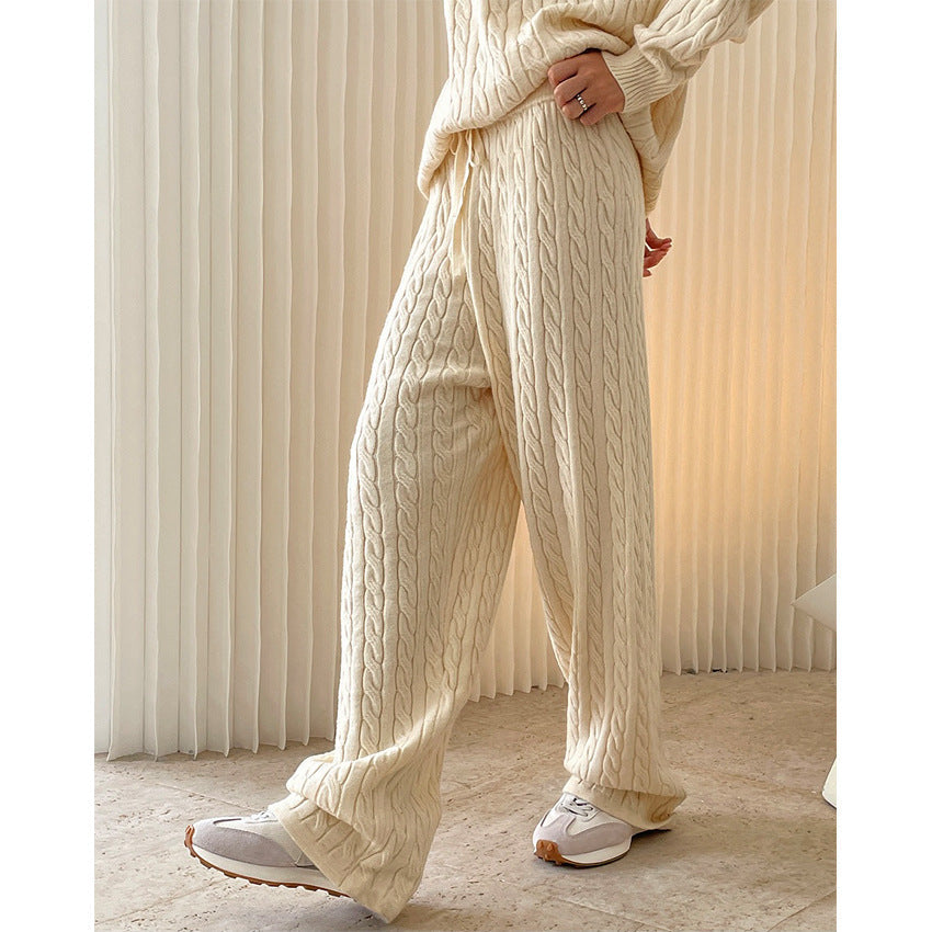 Autumn Winter New Lazy Comfortable Twisted High Waist Wide Leg Knitted Pants Loose-Fitting Slimming Pants Women Thick